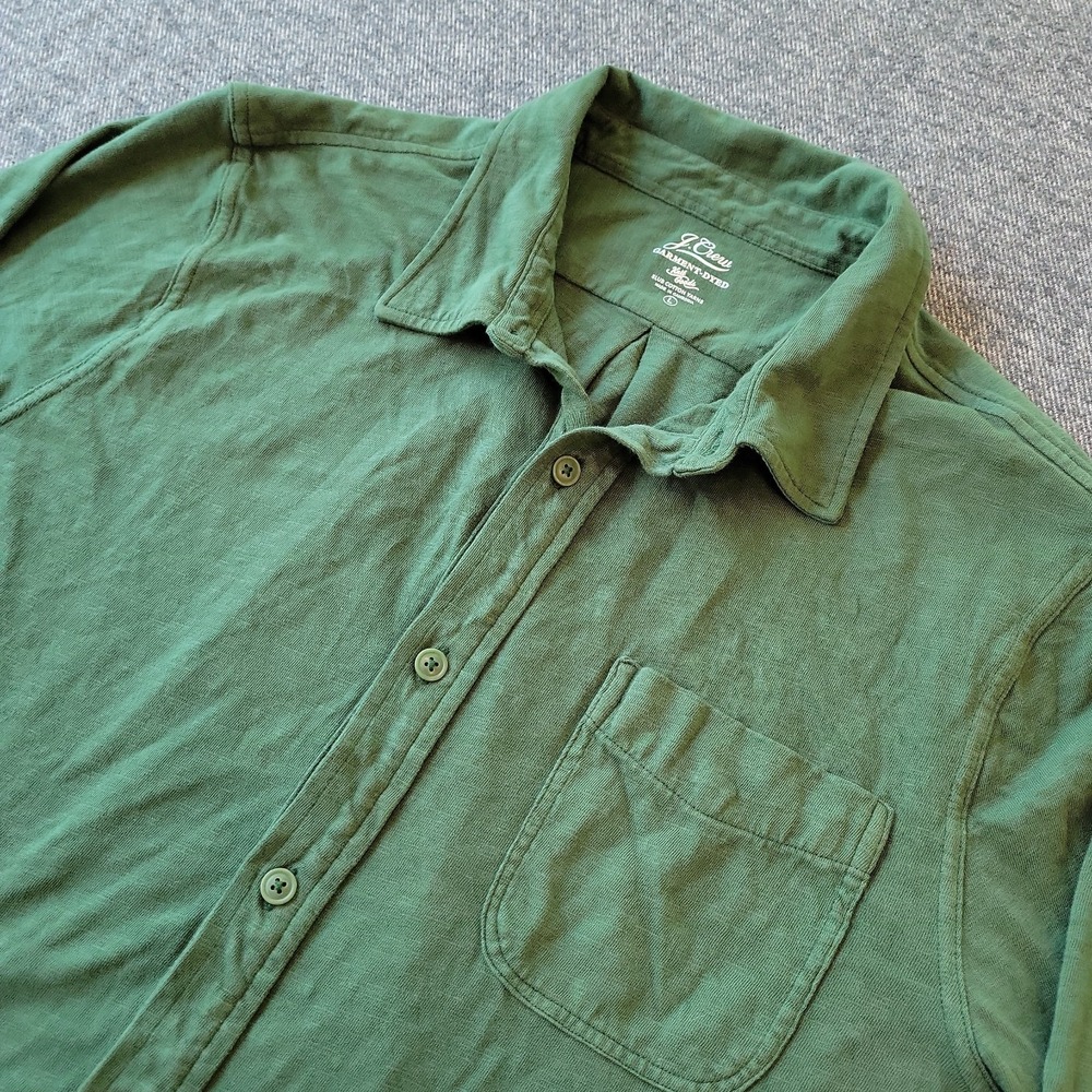 J Crew Garment Dyed Shirt Men's Large Green Knit Goods Slub Cotton Button Up